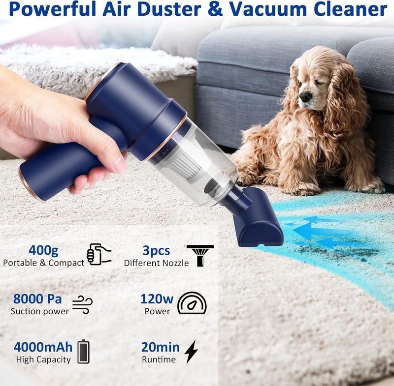 Honlibey 8Kpa Mini Handheld Vacuum Cleaner, 120W High Power Cordless Keyboard Vacuum, 2-in-1 Desk Vacuum & Air Duster with LED Light & Multi-Nozzles for Car, Computer, Sewing Machine - Image 3
